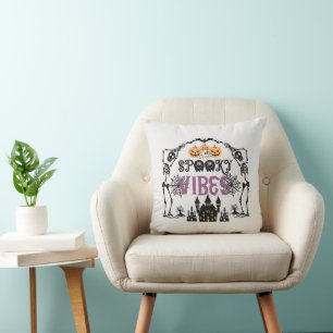 Spooky Vibes Skeletons Fledermäuse Skulls Graues H Kissen