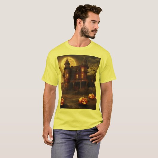 Spooky Viktorianisch Mansion Halloween Design T -  T-Shirt (Vorne ganz)