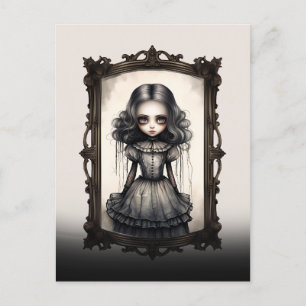 Spooky Viktorianische dunkelhaarige Gothic-Puppe Postkarte