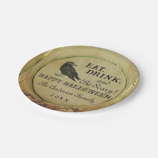 Spooky Vintag Gothic Happy Halloween Pappteller (Schrägansicht)