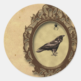 Spooky Vintag Raven and Spiole Halloween Runder Aufkleber