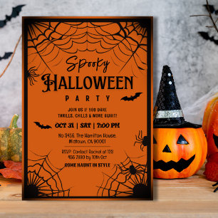 Spooky Vintage Spinnennetze Fledermäuse Orange Hal Einladung