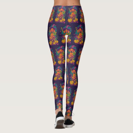 Spooky Vizsla Hund Halloween Hexe und Pumpkin Leggings (Rückseite)