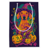 Spooky Vizsla Hund Halloween Hexe und Pumpkin Mittlere Geschenktüte (Vorderseite)