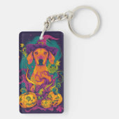 Spooky Vizsla Hund Halloween Hexe und Pumpkin Schlüsselanhänger (Rückseite)