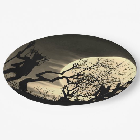 Spooky Vollmondpapierplatte Pappteller (Schrägansicht)