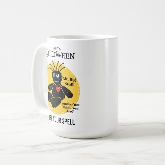 Spooky Voodoo Doll Halloween Kaffeetasse (Vorderseite Links)