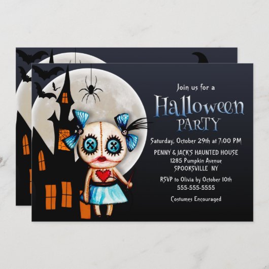 Spooky Voodoo Doll Halloween-Party Einladung (Vorne/Hinten)