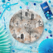 Spooky Watercolor Graveyard Halloween Pappteller (Party)