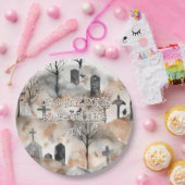 Spooky Watercolor Graveyard Halloween Pappteller (Party)