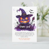 Spooky Watercolor Lila Jack-O-Lantern Halloween Dankeskarte (Stehend Vorderseite)