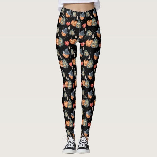 Spooky Watercolor Pumpkins Leggings (Vorderseite)