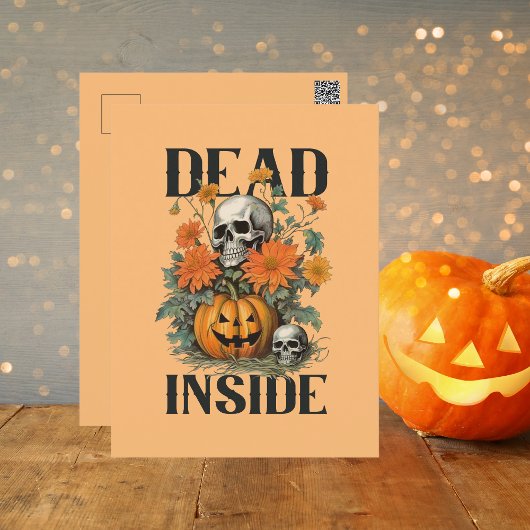 Spooky Watercolor Skeleton and Pumpkin Halloween Postkarte