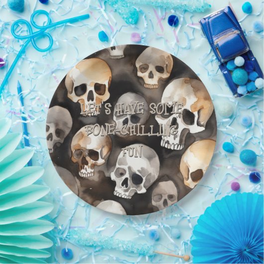 Spooky Watercolor Skulls Halloween Bone Chilling Pappteller (Party)