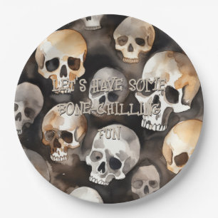 Spooky Watercolor Skulls Halloween Bone Chilling Pappteller