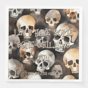Spooky Watercolor Skulls Halloween Monogram Serviette