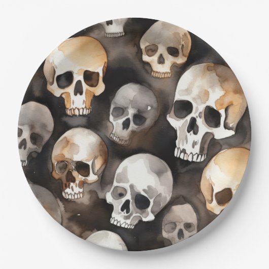 Spooky Watercolor Skulls Halloween Papierplatte Pappteller (Vorderseite)