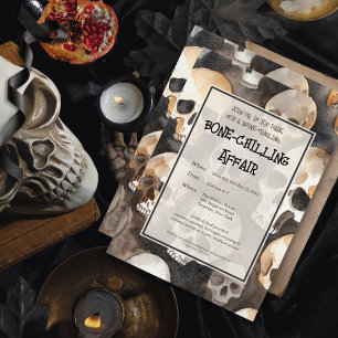 Spooky Watercolor Skulls Halloween-Party Einladung