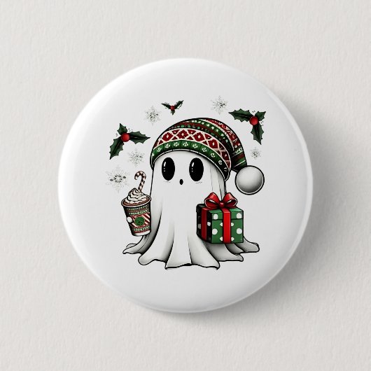 Spooky Weihnachten Halloween Ghost-Weihnachtsmannm Button (Vorderseite)