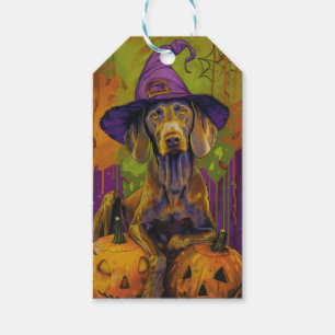 Spooky Weimaraner Hund Halloween Hexe und Pumpkin Geschenkanhänger