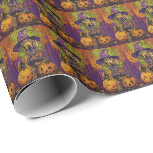 Spooky Weimaraner Hund Halloween Hexe und Pumpkin Geschenkpapier (Rolleneckpunkt)