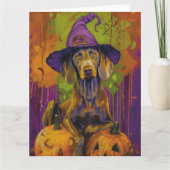 Spooky Weimaraner Hund Halloween Hexe und Pumpkin Karte (Vorderseite)