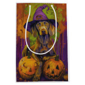 Spooky Weimaraner Hund Halloween Hexe und Pumpkin Mittlere Geschenktüte (Vorderseite)