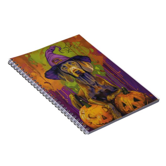 Spooky Weimaraner Hund Halloween Hexe und Pumpkin Notizblock (Rechte Seite)