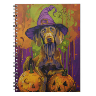 Spooky Weimaraner Hund Halloween Hexe und Pumpkin Notizblock