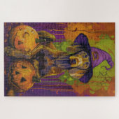 Spooky Weimaraner Hund Halloween Hexe und Pumpkin Puzzle (Horizontal)