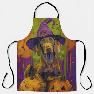 Spooky Weimaraner Hund Halloween Hexe und Pumpkin Schürze