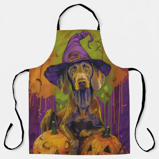 Spooky Weimaraner Hund Halloween Hexe und Pumpkin Schürze (Vorderseite)