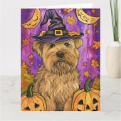 Spooky Wheaten Terrier Dog Halloween Hexenkürbis Karte (Vorderseite)