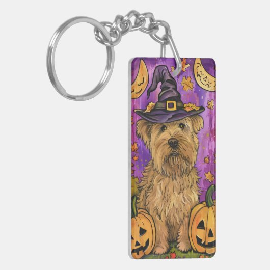 Spooky Wheaten Terrier Dog Halloween Hexenkürbis Schlüsselanhänger (Vorderseite links)