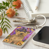 Spooky Wheaten Terrier Dog Halloween Hexenkürbis Schlüsselanhänger (Vorderseite rechts)