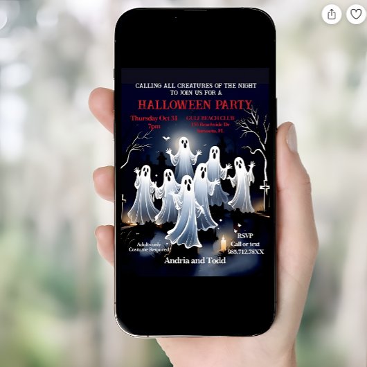 Spooky White Ghosts im Graveyard-Halloween-Party Einladung