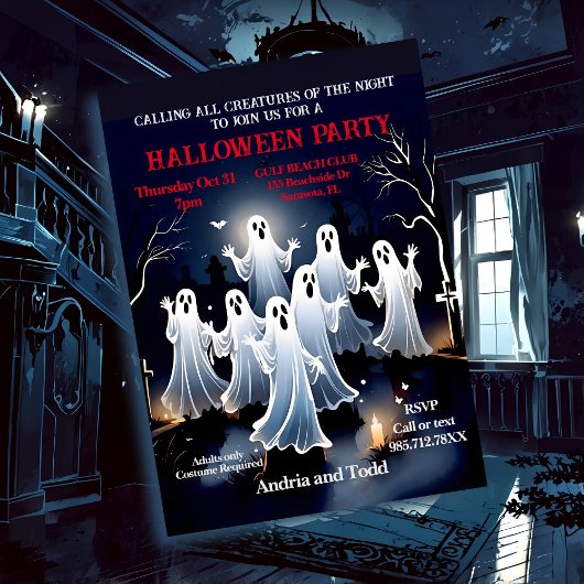 Spooky White Ghosts im Graveyard-Halloween-Party Einladung