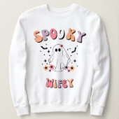 Spooky Wifey, Retro Floral Ghost, Halloween Wifey Sweatshirt (Design vorne)