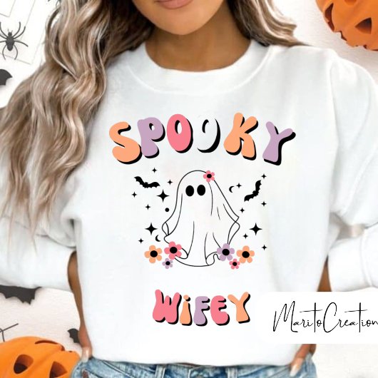 Spooky Wifey, Retro Floral Ghost, Halloween Wifey Sweatshirt