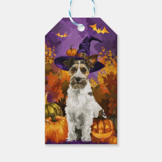 Spooky Wirefox Terrier Dog Halloween Hexenkürbis Geschenkanhänger (Vorderseite)