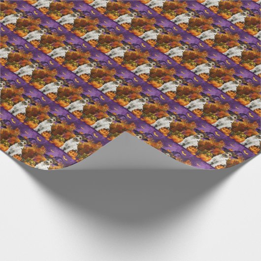 Spooky Wirefox Terrier Dog Halloween Hexenkürbis Geschenkpapier (Ecke)