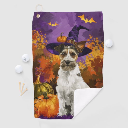 Spooky Wirefox Terrier Dog Halloween Hexenkürbis Golfhandtuch (Insitu)