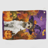 Spooky Wirefox Terrier Dog Halloween Hexenkürbis Golfhandtuch (Horizontal)