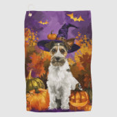 Spooky Wirefox Terrier Dog Halloween Hexenkürbis Golfhandtuch (Vorderseite)