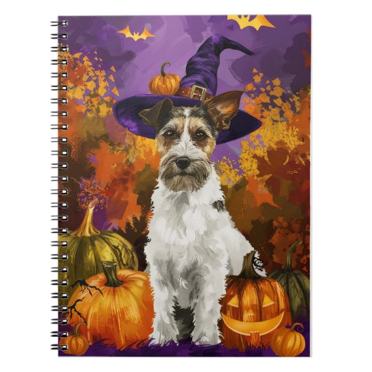 Spooky Wirefox Terrier Dog Halloween Hexenkürbis Notizblock (Vorderseite)