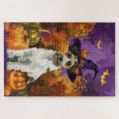 Spooky Wirefox Terrier Dog Halloween Hexenkürbis Puzzle (Horizontal)