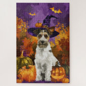 Spooky Wirefox Terrier Dog Halloween Hexenkürbis Puzzle (Vertikal)