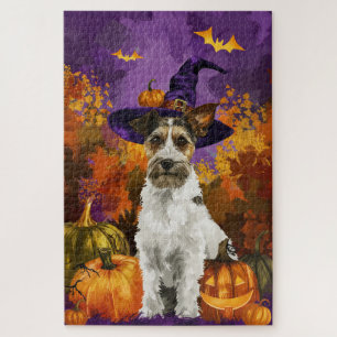 Spooky Wirefox Terrier Dog Halloween Hexenkürbis Puzzle