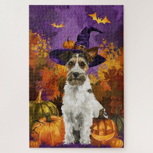 Spooky Wirefox Terrier Dog Halloween Hexenkürbis Puzzle (Vertikal)