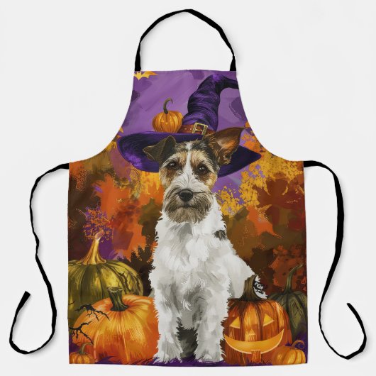 Spooky Wirefox Terrier Dog Halloween Hexenkürbis Schürze (Vorderseite)